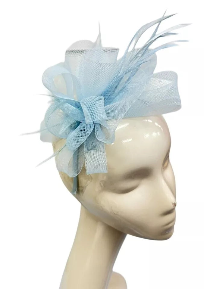 Looped Mesh Flower Feathers Pearl Fascinator Headband Alice band Wedding Ladies Day Royal Ascot Race