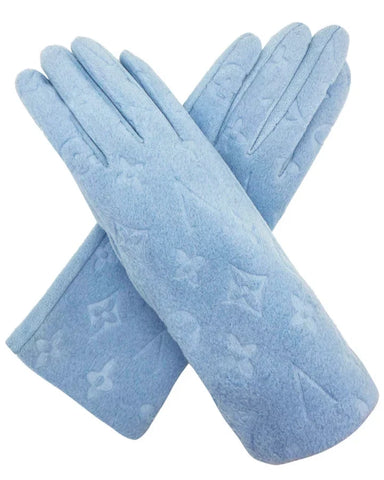 Women Soft Cosy Fashion Gloves Monogram Printed Touch Screen Winter Warm Fleece