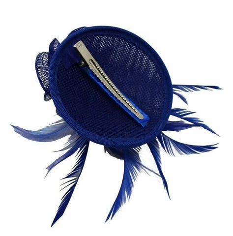 Sinamay Flower Hair Clip Feather Small Top Hat Clip On Fascinator Wedding Race Party