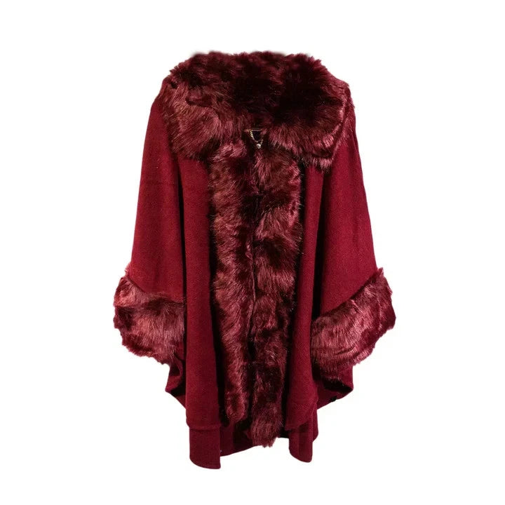 Women's Faux Fur Soft Feel Shawl Ladies Poncho Shawl Wrap Cape Jacket Warm Coat