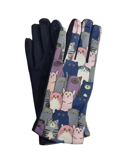 Women's Faux Suede Gloves Ladies Cute Cat Gloves Winter Warm Fleece Soft Lined Touch Screen Gloves