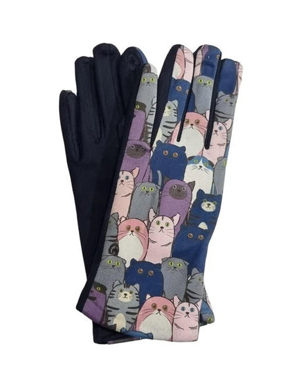 Women's Faux Suede Gloves Ladies Cute Cat Gloves Winter Warm Fleece Soft Lined Touch Screen Gloves