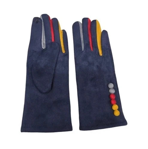 Women Faux Suede Gloves Winter Warm Fleece Soft Lined Multi Colour Button Gloves