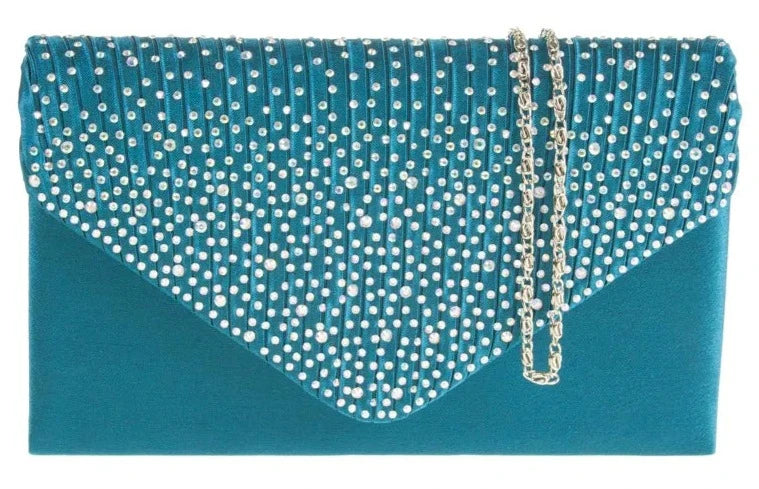 Women's Satin diamante Clutch Bag Evening Bridal Wedding Fashion Prom Handbag
