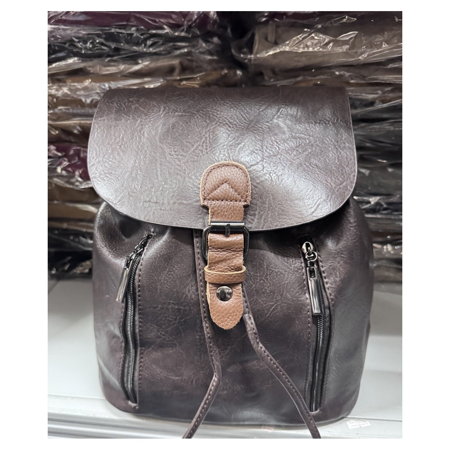 Women's Leather Backpack Rucksack Buckle décor Shoulder Grab Handle Bag