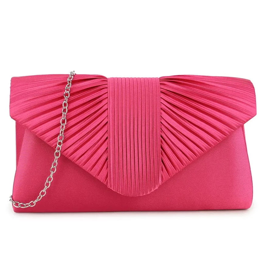 Pleated Satin Evening Clutch Bag