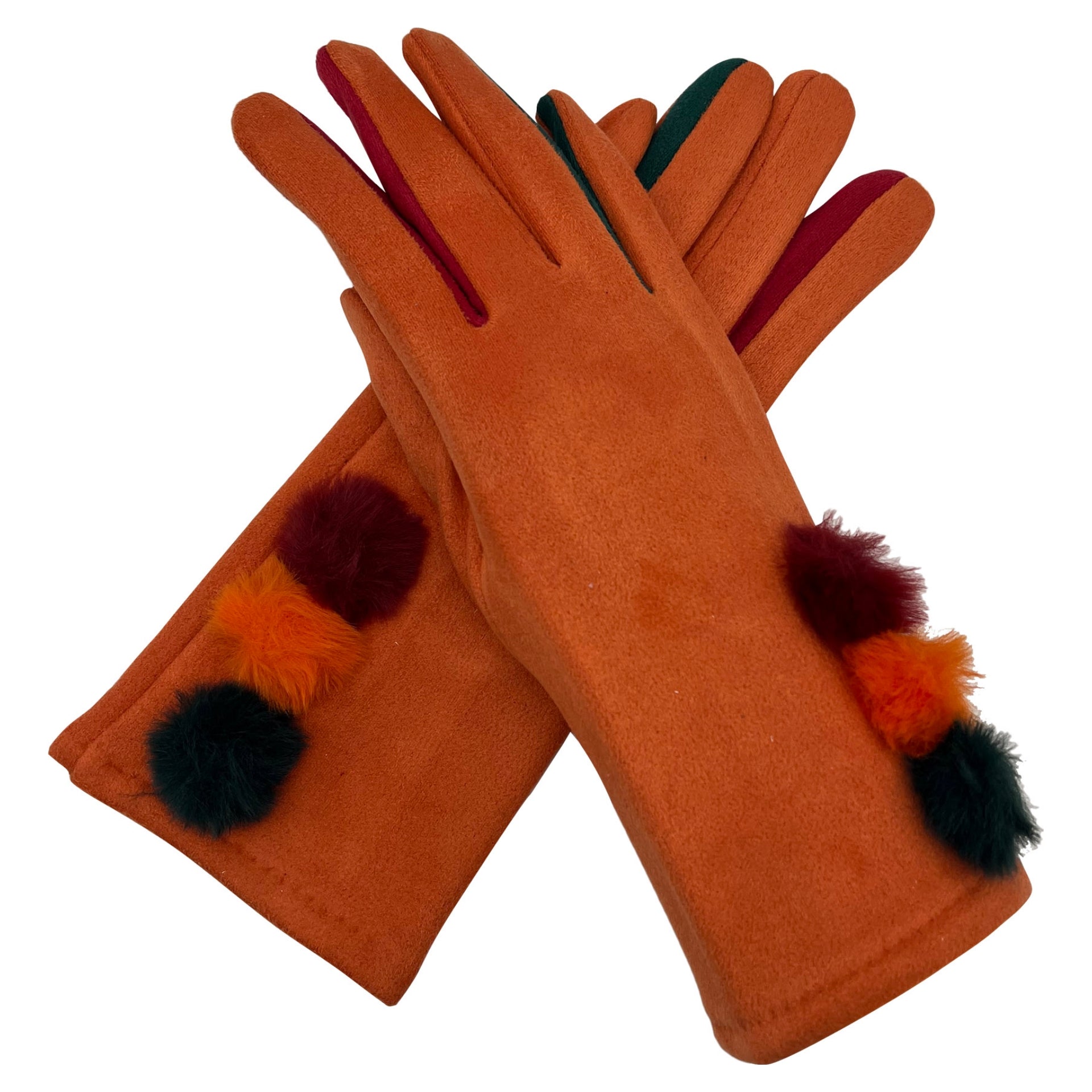 Ladies Soft Synthetic Leather Gloves Walking Driving Winter Warm Fur Lined orange