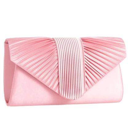 Women's Pleated Satin Clutch Bag Evening Wedding Party Handbags