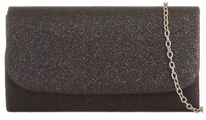Glitter Metallic Sparkle Shimmer Envelope Clutch Bag-BLACK 