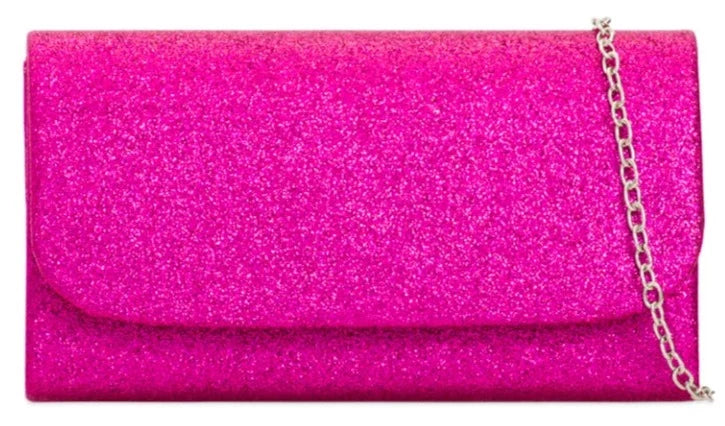 Glitter Metallic Sparkle Shimmer Envelope Clutch Bag- FUCHSIA