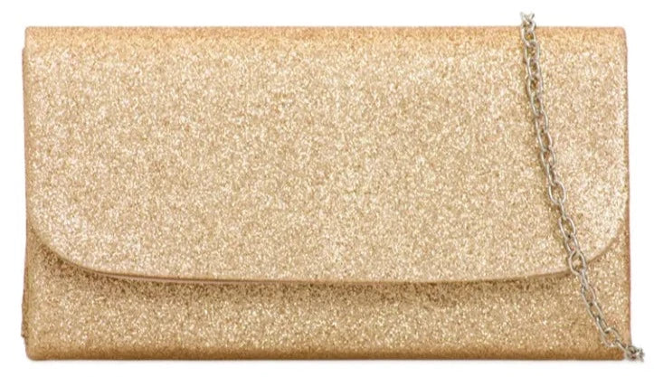 Glitter Metallic Sparkle Shimmer Envelope Clutch Bag- GOLD