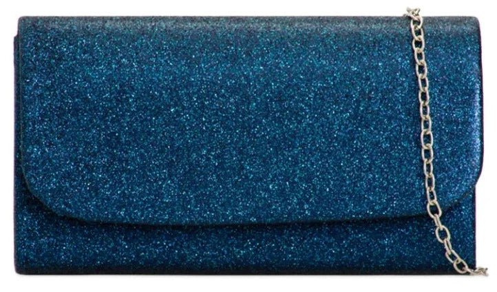 Glitter Metallic Sparkle Shimmer Envelope Clutch Bag- NAVY