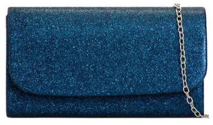 Glitter Metallic Sparkle Shimmer Envelope Clutch Bag- NAVY