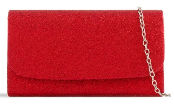 Glitter Metallic Sparkle Shimmer Envelope Clutch Bag- RED