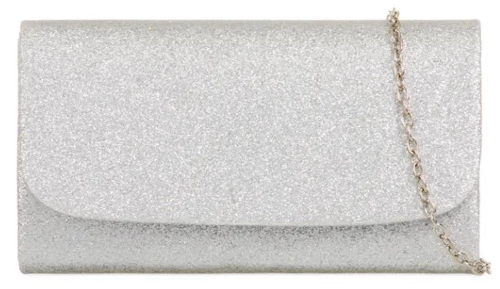 Glitter Metallic Sparkle Shimmer Envelope Clutch Bag - SILVER