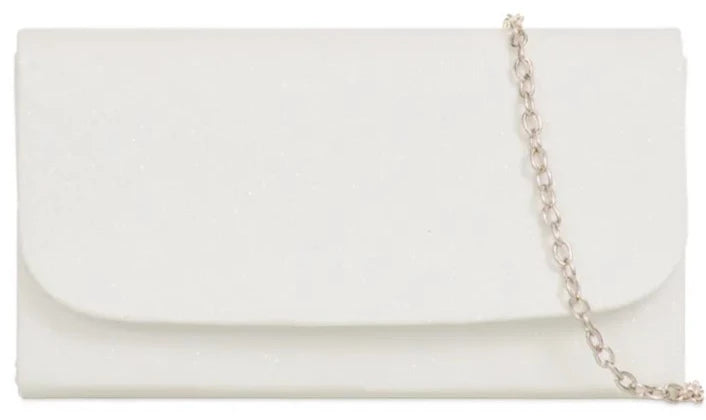 Glitter Metallic Sparkle Shimmer Envelope Clutch Bag - WHITE