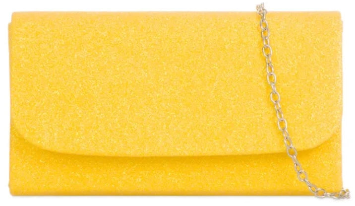 Glitter Metallic Sparkle Shimmer Envelope Clutch Bag- YELLOW 
