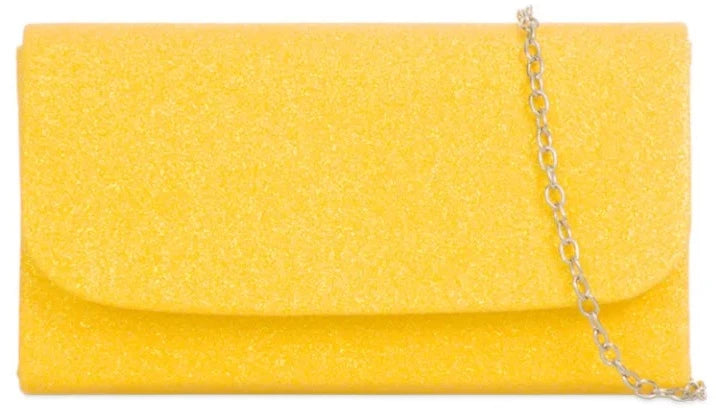 Glitter Metallic Sparkle Shimmer Envelope Clutch Bag- YELLOW 