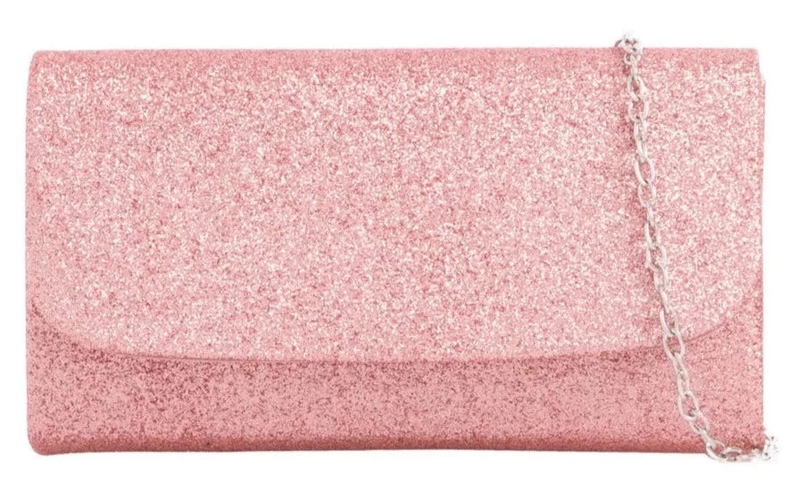 Glitter Metallic Sparkle Shimmer Envelope Clutch Bag- CHAMPAGNE