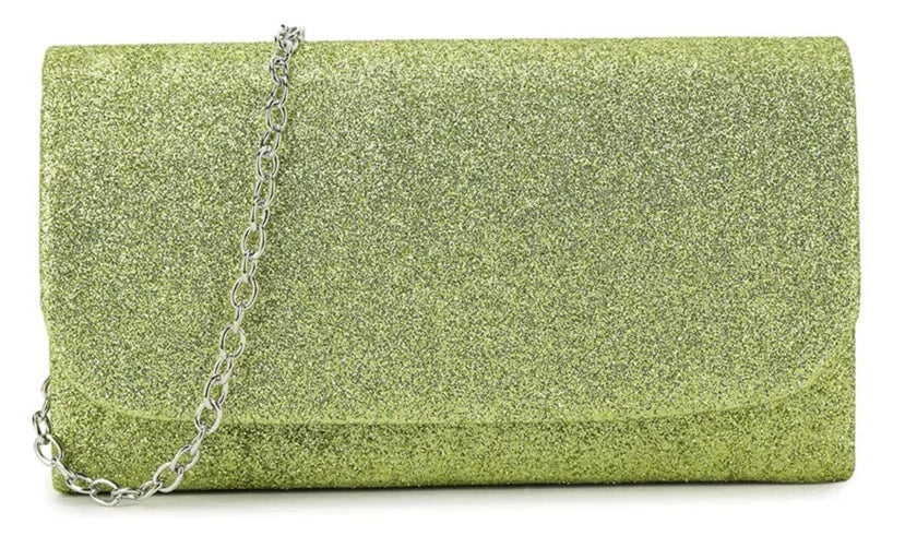 Glitter Metallic Sparkle Shimmer Envelope Clutch Bag - LIME