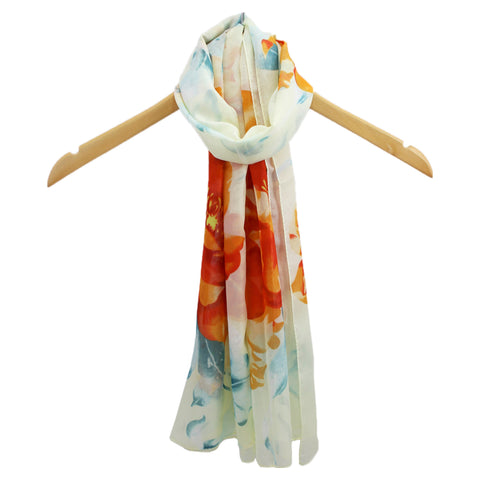 Printed Chiffon Scarf with Flower Pattern