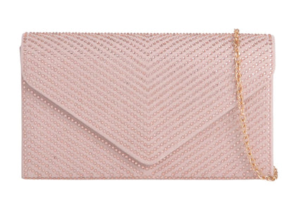 Women's Diamante Beaded Suede Envelope Clutch Bag Wedding Party Shoulder Evening Handbag