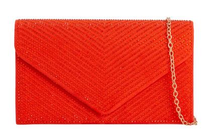 Women's Diamante Beaded Suede Envelope Clutch Bag Wedding Party Shoulder Evening Handbag