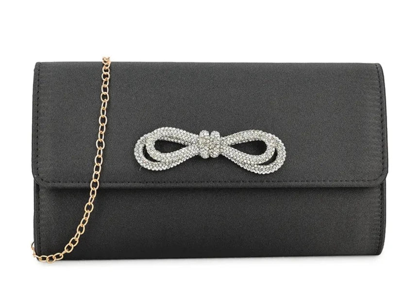 Sparkle Satin Shoulder Bow Clutch Bag