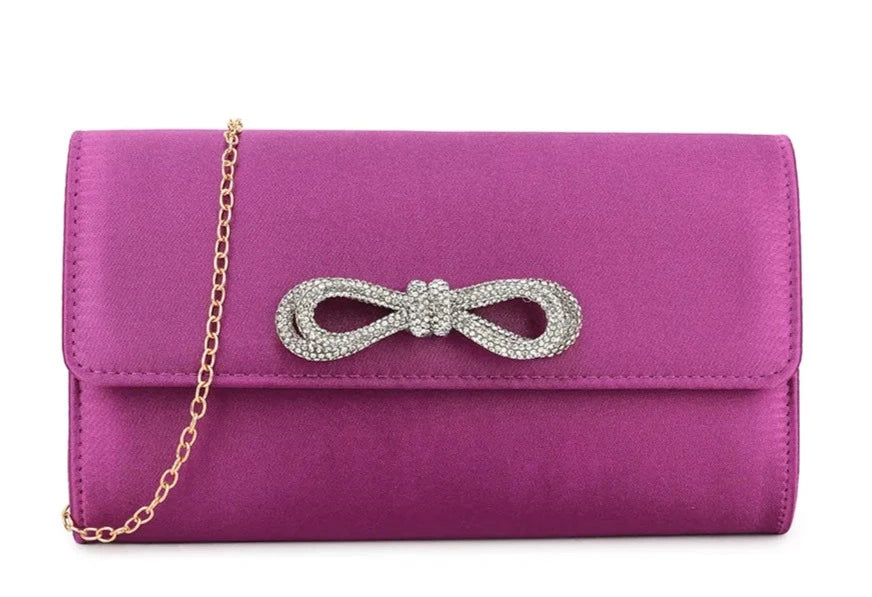 Sparkle Satin Shoulder Bow Evening Clutch Bag