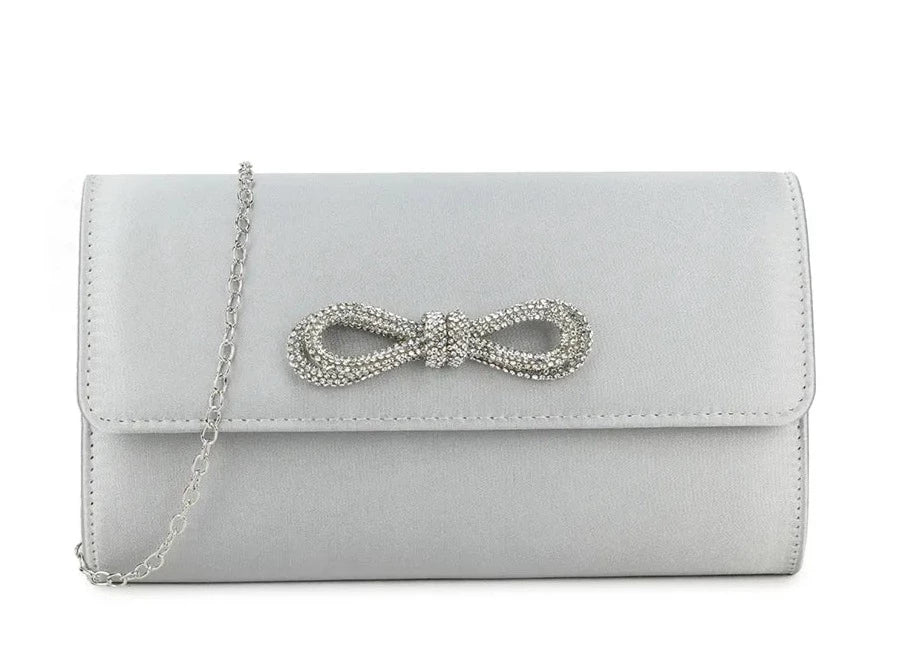 Sparkle Satin Shoulder Bow Evening Clutch Bag