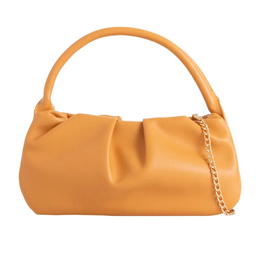 Faux Leather Top Handle Shoulder Designer Bag UK Mustard